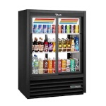True GDM-33CPT-54-HC-LD - Pass-Thru Merchandiser, two-section, (2 front/2 back) glass sliding doors, black exterior